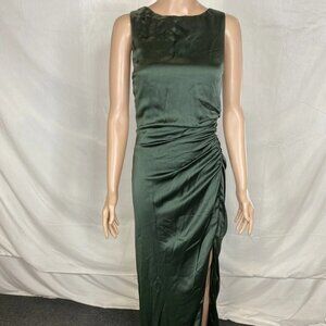 BHLDN Women's Emma High Neck Satin Maxi Gown Deep Green Size XS
